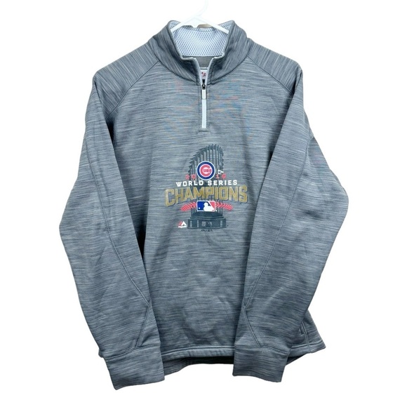 Majestic Authentic Gray Thermabase 2016 Chicago Cubs World Series Champs Hoodie - Picture 1 of 8
